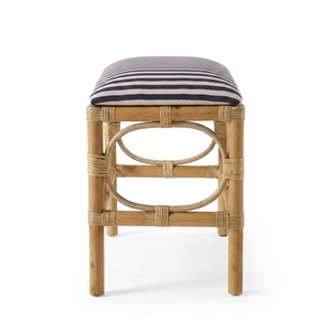 Tabouret cylindrique en rotin fait main avec coussin rembourré, pouf en osier tressé naturel pour salon et chambre à coucher - Product Image 4