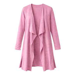 Veste longue en fausse daim mauve pour femme, cardigan élégant pour un usage décontracté et formel, disponible en plusieurs tailles - Product Image 1