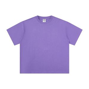 T-shirt tendance pour homme en coton épais, manches courtes, col ample, couleur unie, coupe oversize, avec impression en relief - Product Image 6