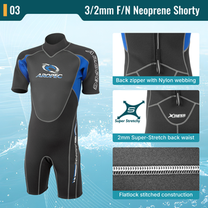 Traje de Neopreno Corto Aropec Personalizado de 3/2mm para Hombre, Traje de Buceo Térmico OEM/ODM con Malla Fina, Sellado Impermeable en el Pecho y Cuello Ajustable - Product Image 4