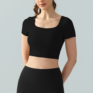 Camiseta Corta de Cuello Cuadrado para Mujer, de Alta Calidad, para Yoga, Ejercicio, Running, Fitness, Top Corto Acanalado para Gimnasio - Product Image 2