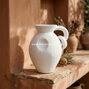 Jarrón de Terracota Blanco Rústico Lamunata, Maceta de Cerámica con Asa, Florero de Mesa, Exportador Mayorista - Product Image 3