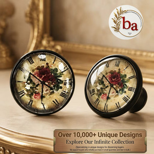 Boutons de meuble ronds modernes en métal avec motif horloge rose vintage, écologiques pour la cuisine et les meubles de chambre - Product Image 1