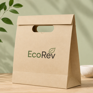 Sac en papier vert EcoRev avec poignée en ruban, sac plat standard écologique pour les achats professionnels - Product Image 3