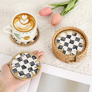 ชุดจานชามสำหรับห้องนั่งเล่นสไตล์โมเดิร์น พร้อมจานรองแก้วน้ำชาและกาแฟ ขนาดปรับแต่งได้ ผลิตจากหวายและเปลือกหอยมุก - Product Image 5