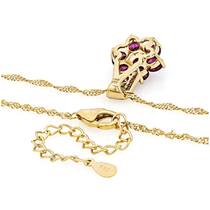 Gold Plated <b>Flower</b> Pendant Necklace With Pink Crystal Rhinestones Round Brilliant Cut Women's Classic <b>Box</b> Chain - Product Image 3