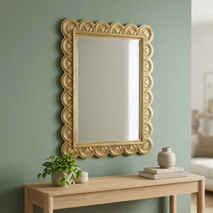 Elegant Ornate Antique Golden <b>Rectangular</b> Wall <b>Mirror</b> with Decorative Scalloped Frame for Home Bedroom Living Room Decor - Product Image 4