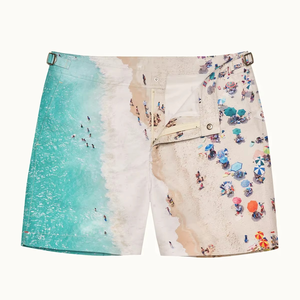 Short de bain imprimé scène de plage pour homme, taille mi-haute, fermeture boutonnée, séchage rapide, décontracté, 100 % polyester - Product Image 1