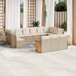 Conjunto de Sofá de Jardín Grande con Patas Ajustables en Ratán Sintético PE Beige, Muebles de Jardín Ajustables - Product Image 1