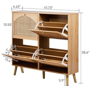 Scarpiera Originale Woo 105*24*98cm con Piedini Alti, Superficie in Rattan Arcuato, 2 File, 4 Contenitori Ribaltabili, in Pannello Trimelaminico ad Alta Densità - Product Image 5