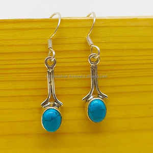 Diseñador hecho a mano 925 pendientes de gota de plata delicado howlita turquesa piedra preciosa artesanal pendientes colgantes finos para regalo de fiesta - Product Image 1