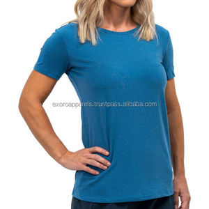 T-shirt à manches courtes col rond bleu pour femme, 100% coton jersey, coupe classique, couleur unie, respirant, à porter toute l'année - Product Image 5
