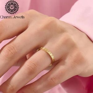 Charm_Jewells Anillo de boda clásico con diseño de plantas en oro amarillo para mujer - Product Image 3