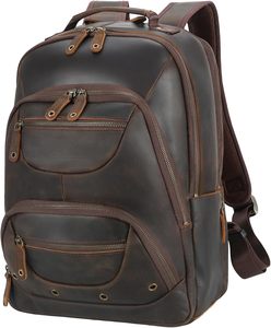 Mochila de Viaje de Cuero para Portátil para Hombre, Compatible con Computadoras de 15.6 y 16 Pulgadas, Estilo Vintage, para Negocios, Trabajo, Viajes Cortos, Campamento - Product Image 1