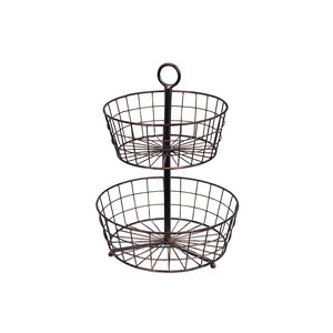 Round Metal <b>Wire</b> <b>Storage</b> <b>Basket</b> with Handle Kitchen Organizer Rustic Style Two Tier Design - Product Image 1