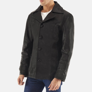 Abrigo de Cuero Genuino para Hombre, Colección de Invierno, Cálido, de Alta Calidad, Cuello en V, Botones de Cuerno, Diseño Personalizable - Product Image 2