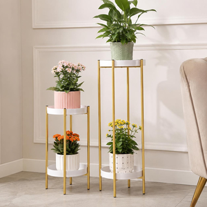 Ensemble de supports pour plantes en or et blanc avec bacs surélevés, supports décoratifs modernes pour pots de fleurs pour plantes d'intérieur, salon - Product Image 6