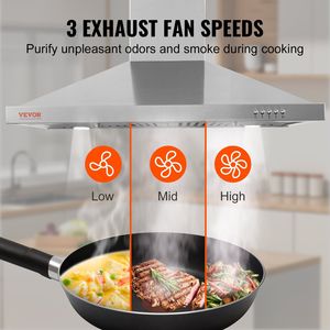 Ventola da 30 pollici con attacco a parete da cucina senza condutture per camino in acciaio inossidabile Ventilatore di scarico a 3 velocità 2 filtri deflettori LED - Product Image 4