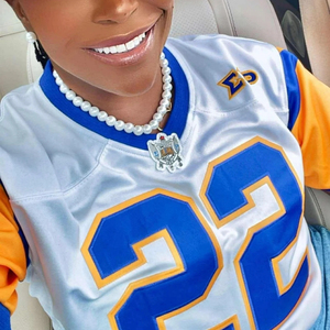 เสื้อฟุตบอลสีดำ-น้ำเงิน SGRho แขนสั้น พิมพ์ลายหมายเลข 22 ชุดกีฬาทีม ชุดกีฬาอเมริกันฟุตบอลแบบกำหนดเองได้ - Product Image 3