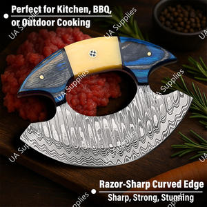 Cuchillo de Chef Ulu Inuit Moderno, Acero de Damasco, Mango de Madera de Palisandro, Ecológico, Hecho a Mano, Ambidiestro, Personalizable, OEM/OBM - Product Image 2