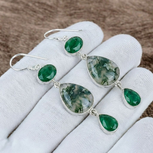 Bezel Setting Fine Solid 925 <b>Sterling</b> <b>Silver</b> <b>Earrings</b> Handmade Agate & Onyx Dangle <b>Earrings</b> Boho Gemstone <b>Drops</b> For Women - Product Image 1