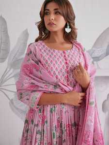 Puptara Pink Floral Printed 100% Cotton Traditional <b>Ethnic</b> India & Pakistan Wrap for Women Breathable 300g Fabric - Product Image 2