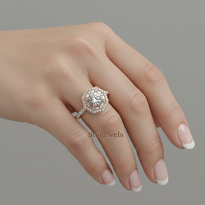 Anillo de compromiso de diamante cultivado en laboratorio Stonewels con diamante central tallado, piedras laterales en forma de hoja marquesa, engaste de púas de oro de 14K para anillo certificado - Product Image 2