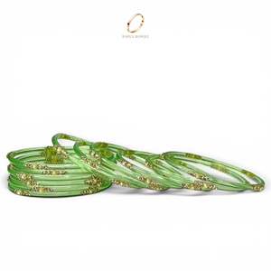 Bulk Order Indian Fashion jewelry Green Kashmiri Raindrop <b>Glass</b> Gold Plated <b>Bangles</b> Set for Women at Lowest Wholesale Price - Product Image 4