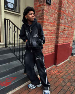 ชุดเสื้อฮู้ดและกางเกงขายาวสำหรับผู้ชายชุดเสื้อฮู้ดผ้าคอตตอน100% ลายพระอาทิตย์จางมีซิปรูดและกางเกงวอร์มตามสั่ง - Product Image 2