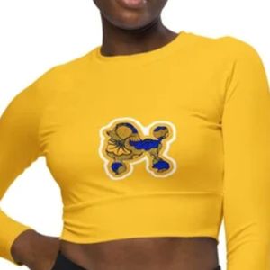 Womens <b>Blue</b> Poodle Long Sleeve <b>Crop</b> <b>Top</b> Custom Graphic Printed Cropped T Shirt Trendy Casual Fashion Slim Fit Sorority Inspired - Product Image 5