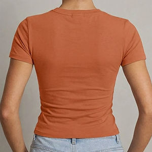 Cheap Price <b>Women's</b> <b>Orange</b> Crop <b>Top</b> Short Sleeve Crew Neck Slim Fit Casual T-Shirt Spring Summer Wear 100% Cotton Jersey Fabric - Product Image 5