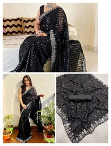 Dernier modèle de sari en fausse fourrure non cousu avec bordure en dentelle fantaisie et broderie pour les occasions spéciales par Fatema Fashion - Product Image 6