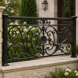 Barrière de sécurité extérieure décorative de luxe en fer forgé, panneau de clôture en métal noir ornemental pour villa et cour - Product Image 2