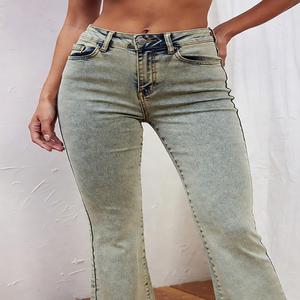 Vaqueros de mezclilla de corte bootcut para mujer, de cintura media, ajustados, elásticos, informales, transpirables, ecológicos, impermeables, de invierno, de colores, para fiesta - Product Image 2