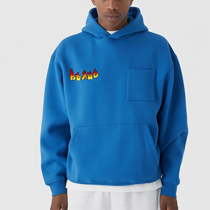 Sweat-shirt à capuche surdimensionné bleu pour homme, en molleton avec poche, 100% coton, logo personnalisé, streetwear d'hiver - Product Image 4