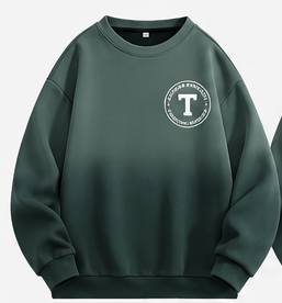 Sweat-shirt à col rond surdimensionné en molleton vert olive uni, tricoté, décontracté, unisexe, pour l'hiver, manches classiques, écologique - Product Image 4