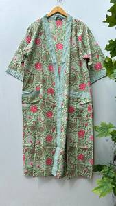 Bata Kimono de Algodón con Estampado Floral Indio para Descansar - Product Image 5