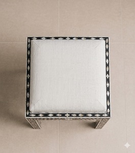 Modern Bone Inlay Wood Nightstand <b>Square</b> End <b>Table</b> <b>Side</b> <b>Table</b> with Upholstered Cushion Bedroom Furniture for Bedroom Entryway - Product Image 2