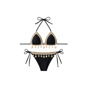 Bikini Rojo sin Tirantes con Decoración de Borlas y Conjunto de Dos Piezas con Braguita de Cintura Alta, Traje de Baño para Mujer/Niña - Product Image 3