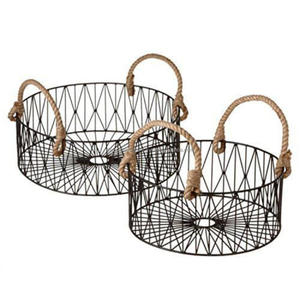 <b>Crafted</b> Cylindrical <b>Wire</b> Baskets Set Household Beverage Container Baskets And Bins Black Powder Coated Multifunction Basket Set - Product Image 6