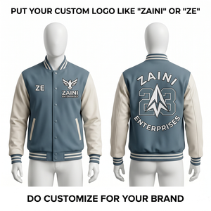 ZAINI Men/Unisex Autumn High Street Varsity <b>Jacket</b> Windproof 420 GSM Wool Blend 320 GSM Faux <b>Leather</b> Sleeves Custom Chenille - Product Image 1