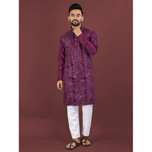 Ropa Étnica Masculina de Estilo Indio de Calidad Estándar al Precio Más Bajo, Kurta de Seda Viscosa y Pantalón de Algodón para Bodas - Product Image 1