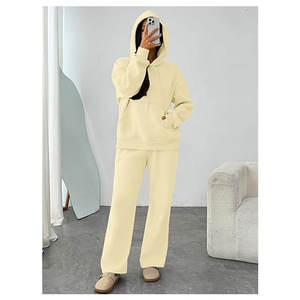 Conjunto de 2 piezas para mujer, sudadera extragrande y pantalones de pierna ancha, ropa informal de invierno, cómoda - Product Image 6