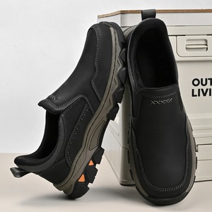 Mocassins en cuir PU pour hommes, style rétro britannique, chaussures décontractées à enfiler, semelle en caoutchouc, doublure en fourrure, logo brodé - Product Image 2