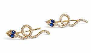 925 Sterling <b>Silver</b> Gold Plated Snake Sapphire Gemstone Dainty Minimalist <b>Earrings</b> For Women - Product Image 5