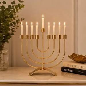 Porte-bougies Menorah de qualité supérieure, fabriqués à la main avec une finition métallique de haute qualité, idéal pour la décoration de la célébration familiale de Hanouka - Product Image 3