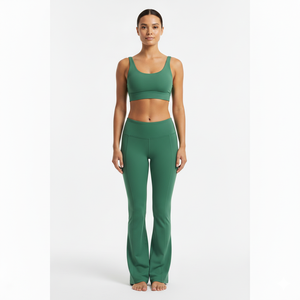 Custom Private Label Plus Size Yoga Set Nylon Spandex Seamless Gym Workout Set Sports Bra Flared High Waist Leggings Women OEM - Product Image 6