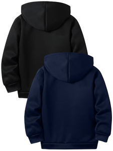 Boys Casual Versatile Reversible Plus Size Hooded Sweatshirt Autumn Winter Lined Children's Trendy Zip-Up Jacket Daily Wear ODM - Product Image 2