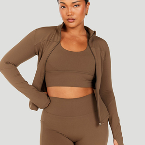 Sweat-shirt zippé à col montant pour femme, coupe ajustée, manches longues, haute qualité, vente en gros personnalisée - Product Image 4