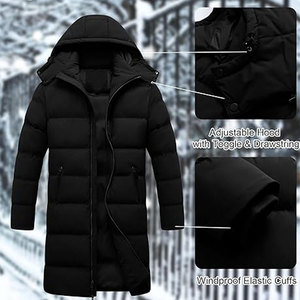 <b>Men</b>’s Extra <b>Long</b> Puffer <b>Jacket</b> Winter Coat Waterproof Thick Insulated Parka with Removable Hood Warm Cold Weather Outerwear - Product Image 5